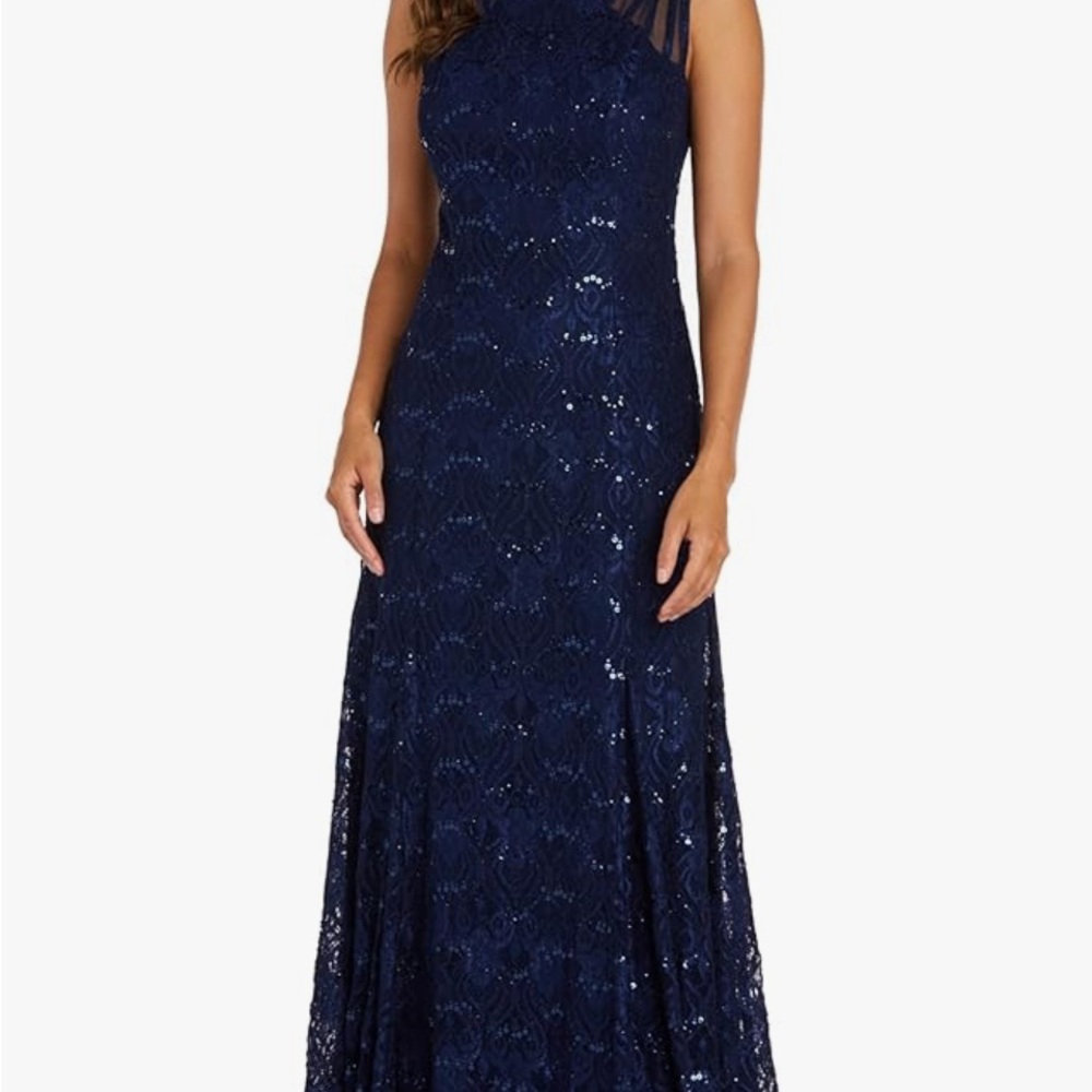 R & M Richards Blue Sequin Halter Gown - Picture 3 of 11